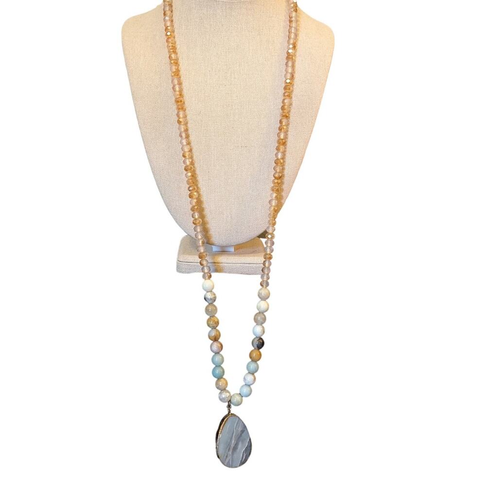 Boho Genuine Stone Bead/Pendant Crystal Long 35" Necklace